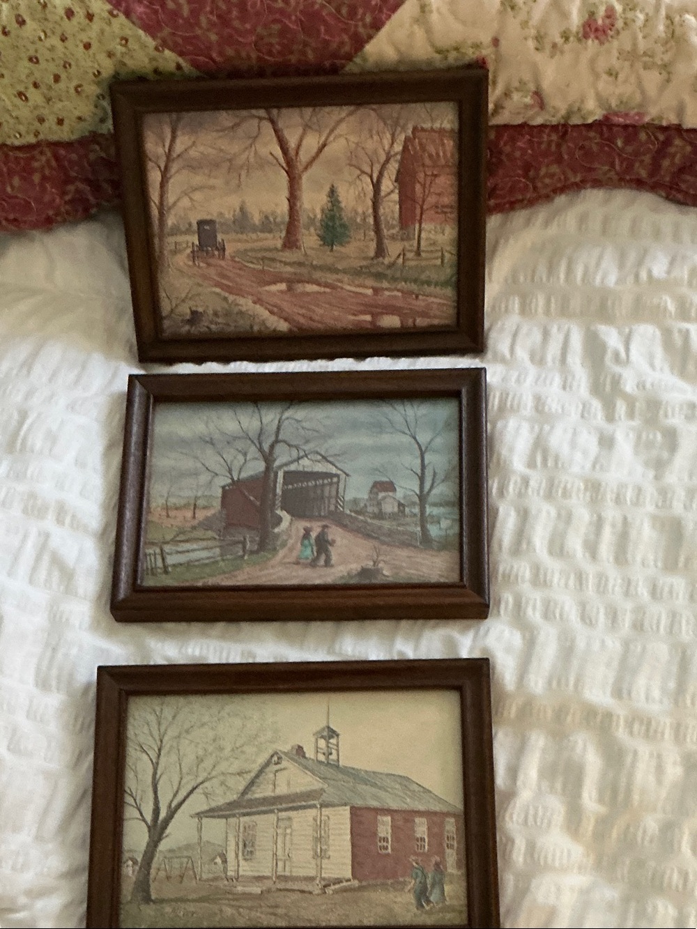 Three Vintage framed signed Jay.McVey print Rustic Country Scenes  Wall Art -